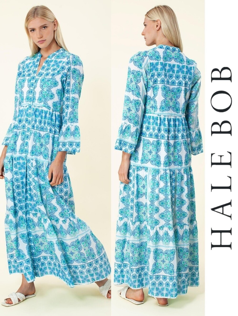 Hale Bob | Leela Voile Maxi Dress with Turquoise Blue Lime Green Paisley Print